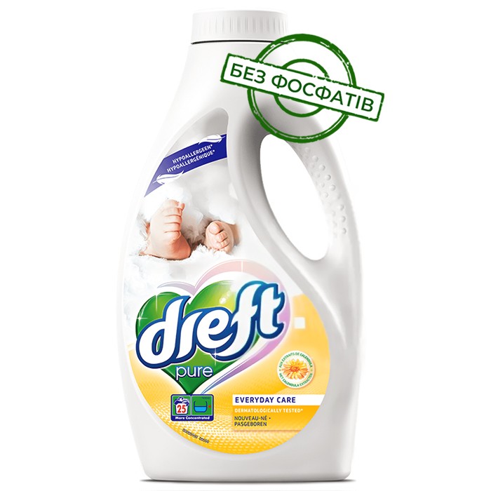 Гель для прання дитячої білизни Dreft Pure, 1.375 мл (25 прань) (801626) - 